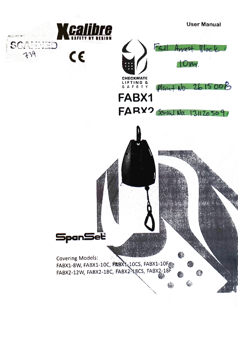 FALL ARREST BLOCK INSTRUCTION BOOK